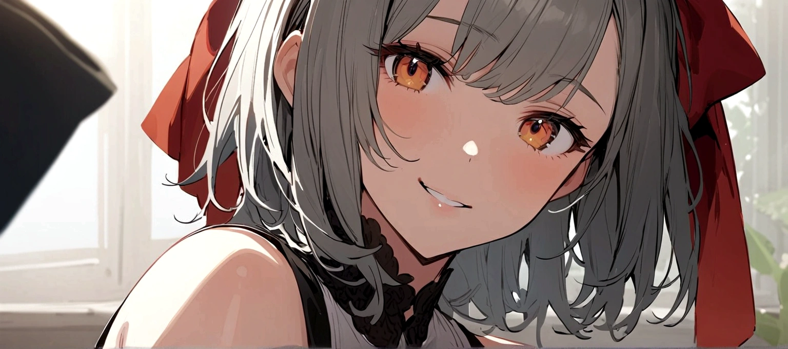 (Highest quality、In 8K、32k、masterpiece、Hmph:1.2)、One Girl、Beautiful Japanese Women、Big breasts and small waist、(Beautiful nape)、((Updo))、(Wearing a camisole、hot pants)、20-year-old、In a room bathed in morning sunlight、(Biting pose:1.2)、(smile:1.5)、