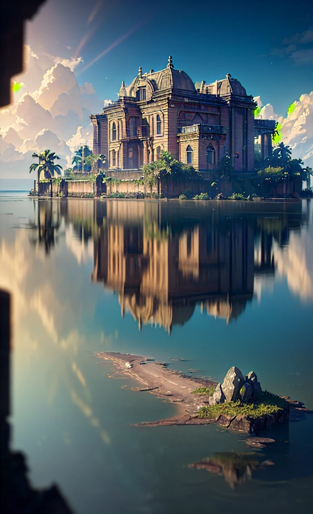 (8k, RAW photo, best quality, masterpiece:1.2), (realistic, photo-realistic:1.37), octane render, ultra high res, ultra-detailed, professional lighting, photon mapping, radiosity, physically-based rendering, ue5, ((island sanctuary)), ((ancient fallen kingdom)), ((reflections in water)), ((raytracing)), ((drowned city))