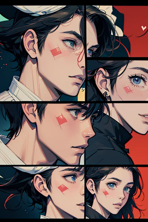 Comic Storyboard:1.8, comic strip, Comic Layout, My favorite manga storyboard, story of a loving couple, anime emoji theme pack, Hyper Hi-Vision, Japanese anime manga style, red background dark sky, 24K UHD.