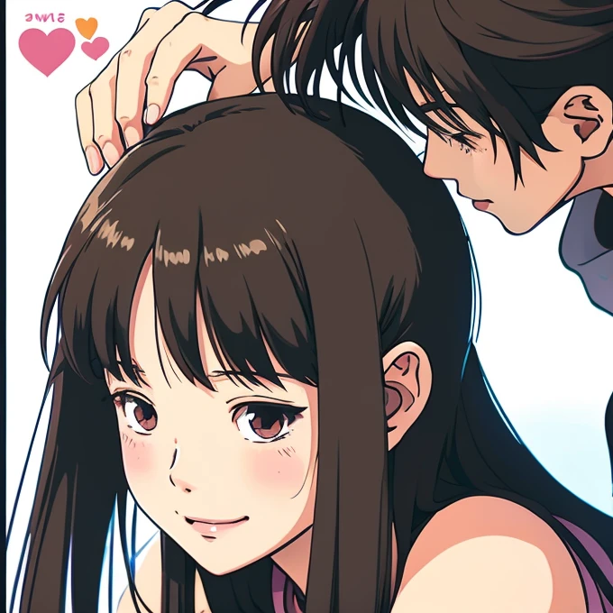 Mutual love illustration in anime style、A gentle head pat
