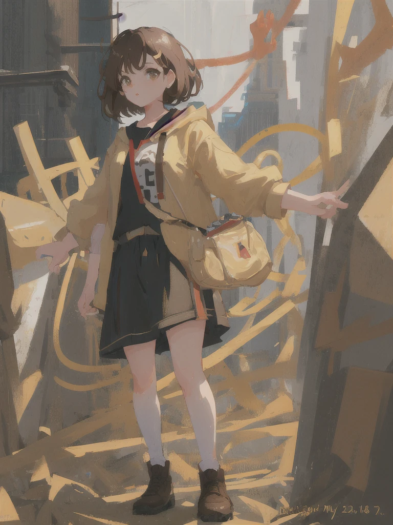 1girl, portrait, brown hair, short to medium hair, brow eyes, looking at camera, dynamic pose, hd, 4k, high quality, masterpiece