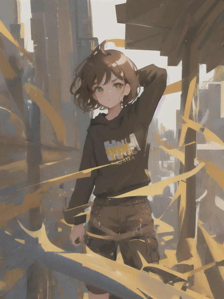 1girl, portrait, brown hair, short to medium hair, brow eyes, looking at camera, dynamic pose, hd, 4k, high quality, masterpiece