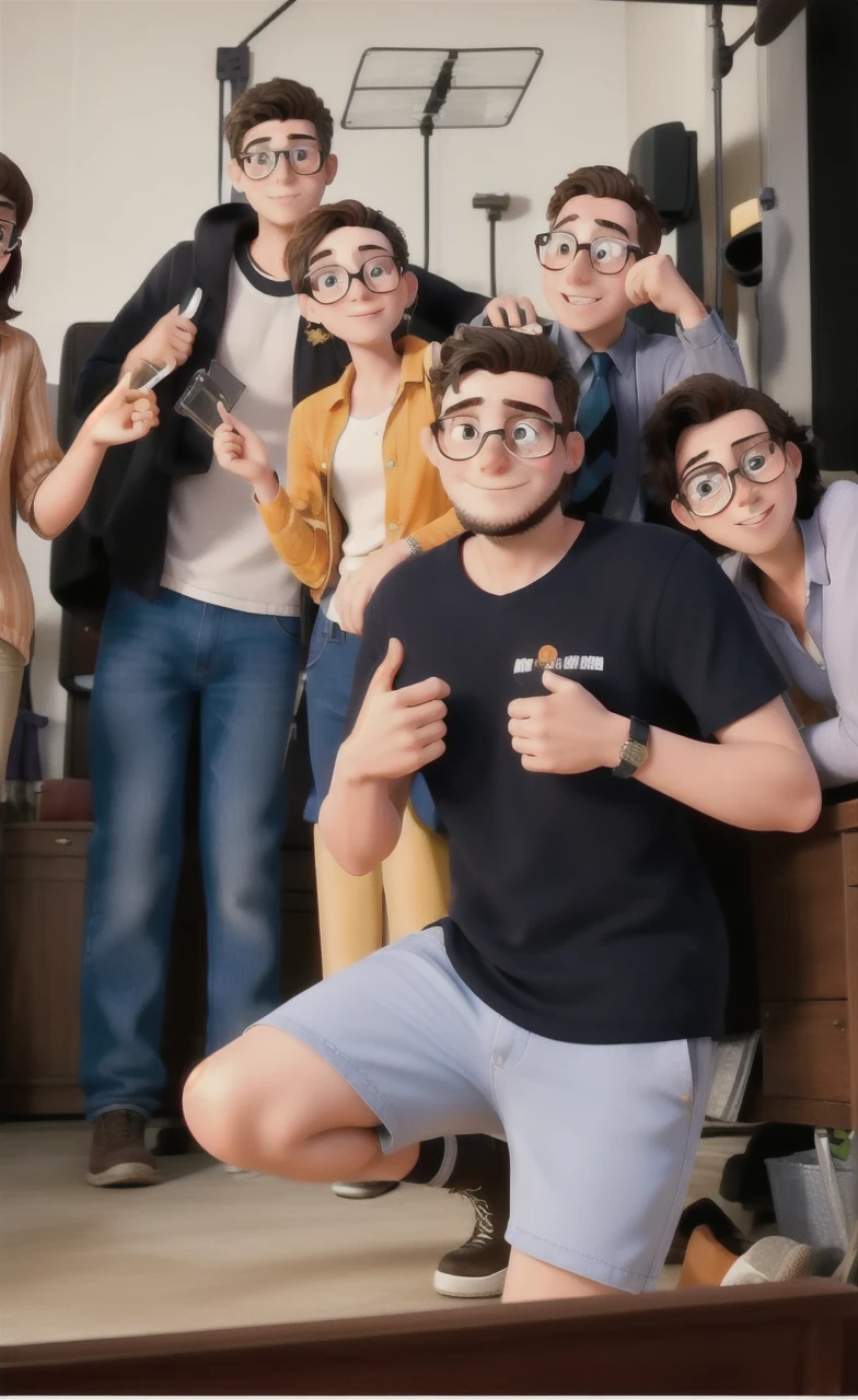 masterpiece, best quality, an Young man, boy, girl, only boy with glasses and madam