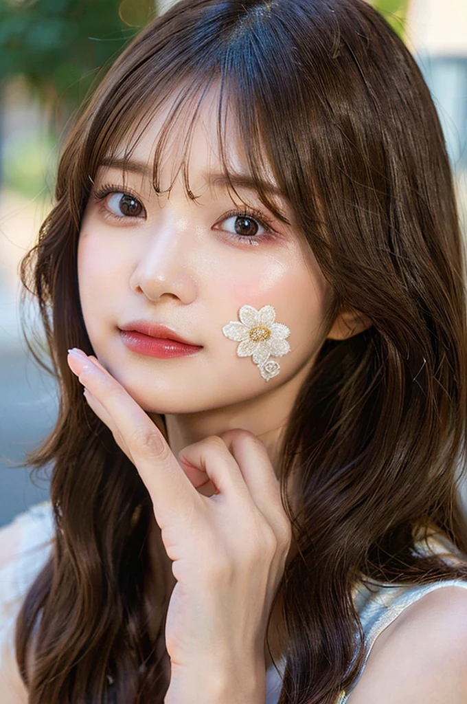 (masterpiece:1.5)、(Realistic:1.5)、(Highest quality:1.4、8K、RAW Photos)、 Ultra-high resolution、Professional Lighting、Perfect dynamic composition、Film Grain、chromatic aberration、(Bokeh:1.1)、 Frank、Sophisticated、charm、超Realistic、High detail、Golden Ratio、 girl)、繊細でcharmgirl、Cute Woman:1.4、 Light brown hair、Hairstyle: Long Hair、 Realistic looking skin、Beautiful Eyes、double eyelid、mouth mask