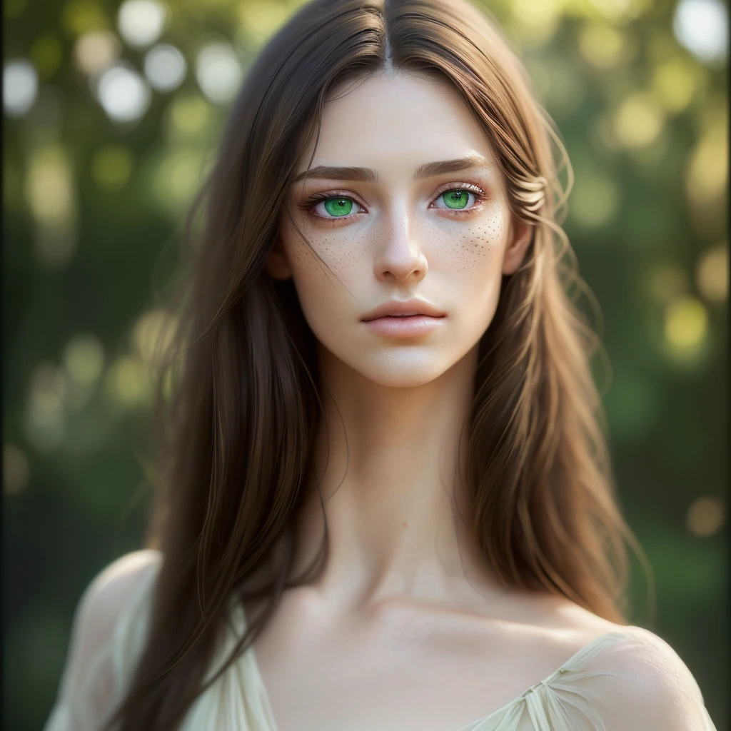 beautiful girl, long brown hair, green eyes, beautiful detailed eyes, beautiful detailed lips, extremely detailed face, longeyelashes, (best quality,4k,8k,highres,masterpiece:1.2),ultra-detailed,(realistic,photorealistic,photo-realistic:1.37),HDR,UHD,studio lighting,ultra-fine painting,sharp focus,professionally shot,vivid colors,natural lighting,warm tones,soft focus,portrait jackiin farnandis