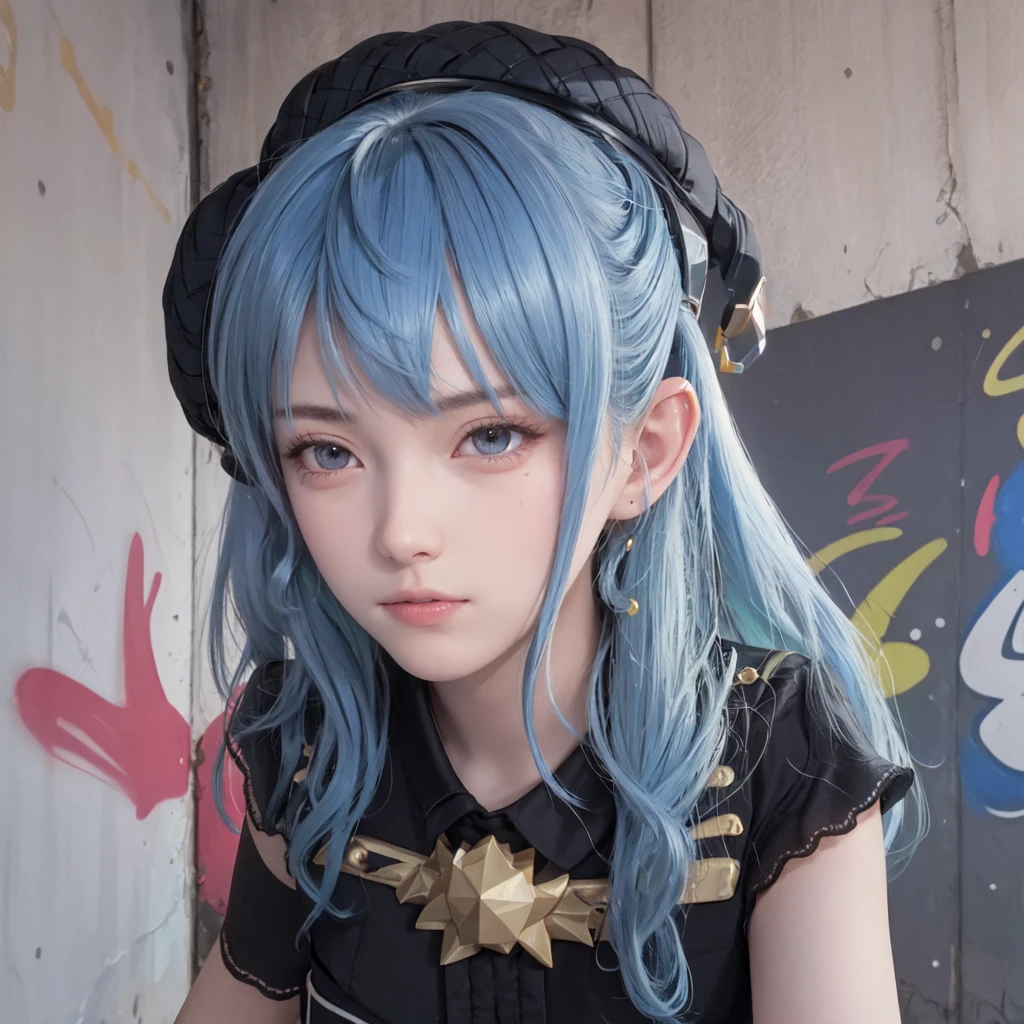 (best quality), masterpiece, Extremely detailed CG8K painting, high color, Extremely high color saturation, All colors are deepened, painting, graffiti art, central composition, Extremely detailed light and shadow, graffiti wall, The walls are painted bright colors, 1 girl graffiti 1 girl looking at the wall, The face and eyes are very detailed, medium length hair, sportswear, colorful clouds
