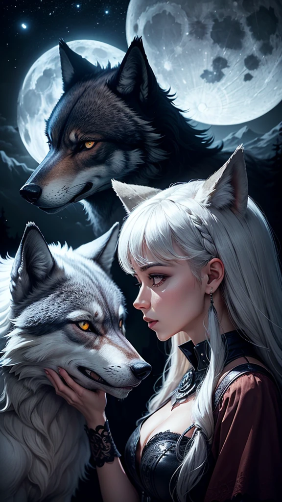 The wolf and the moon in the night of the night