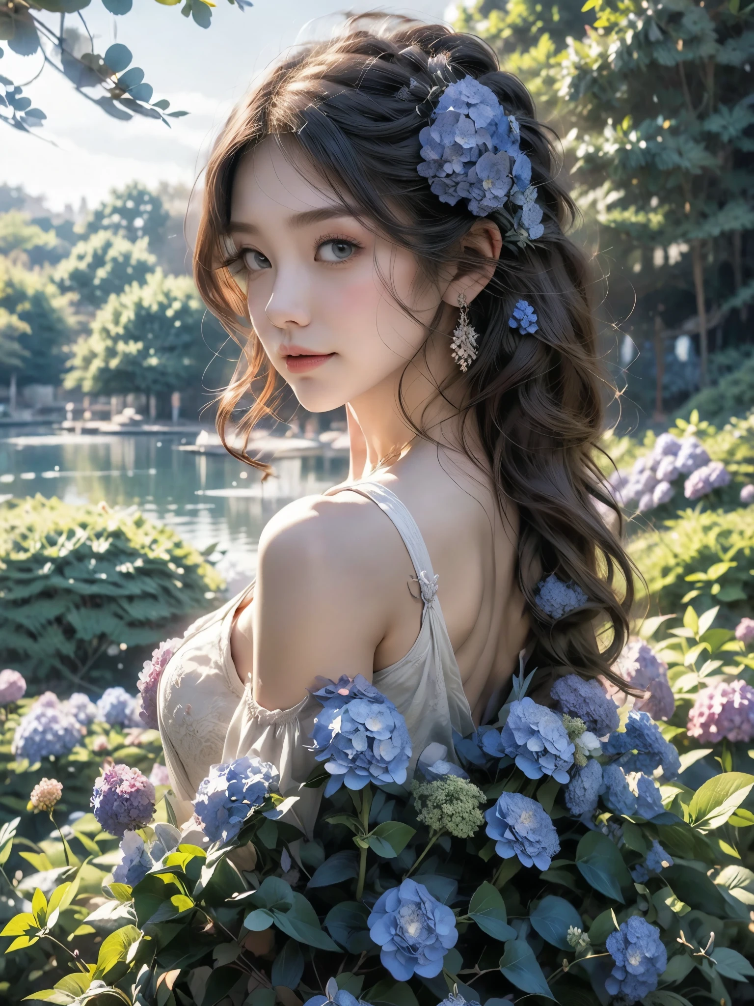 A woman with long hair and flowers in her hair - SeaArt AI