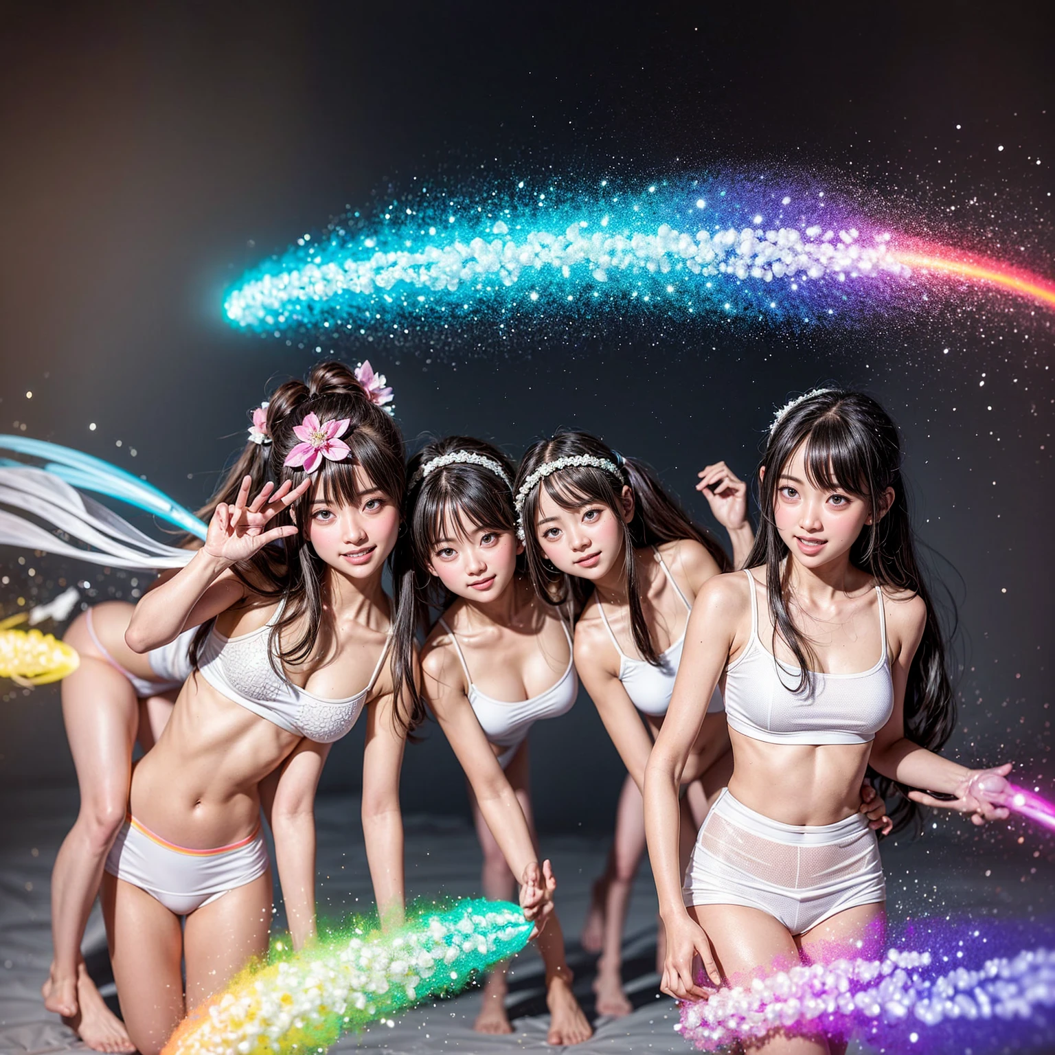 ((ExtremelyDetailed (PUNIPUNI KAWAII 12 Girls in a row:1.37) Shibuya Hachiko-mae scramble crossing)), (masterpiece 8K TopQuality:1.2) (ProfessionalPhoto:1.37), {(Standing Full Body:1.2)|Dancing}, Different types of hair colors, {((White skinny Athletic wear))|SchoolUniform|Tutu}, {(Hidden Hand)|(Corrected BabyLike hand)}, (Joyful Expressions LifeLike Rendering), PerfectLighting (RainbowColor particles:1.2)(Dazzling Blurred ColorfulLights) MotionBlur BREAK (Acutance:0.8) Impeccable Radiant PearlSkin with Transparency . (((no extra limbs)))