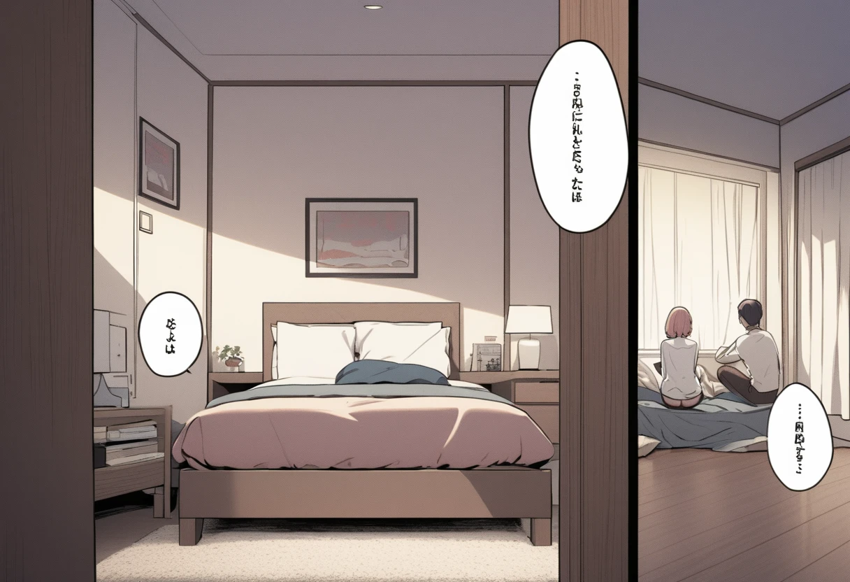 My wife is lonely because we live in separate bedrooms　Please make it into a comic