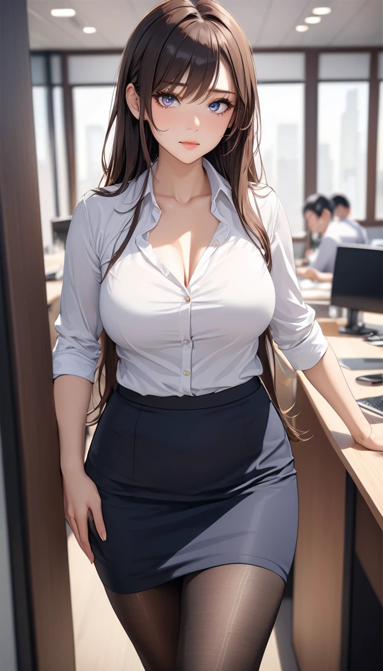 (((masterpiece))),(((High resolution)))、(((8K)))、(((perfect face)))、(((beauty of japan)))、30 years old、(((beautiful face))), (((office))), (((shirt))), ((pencil skirt)), ((tights)), embarrassed look, look at the camera, top quality eyes, detailed texture, look at the camera, all body, big tits, Married woman, cool women, (((high resolution eyes)))
