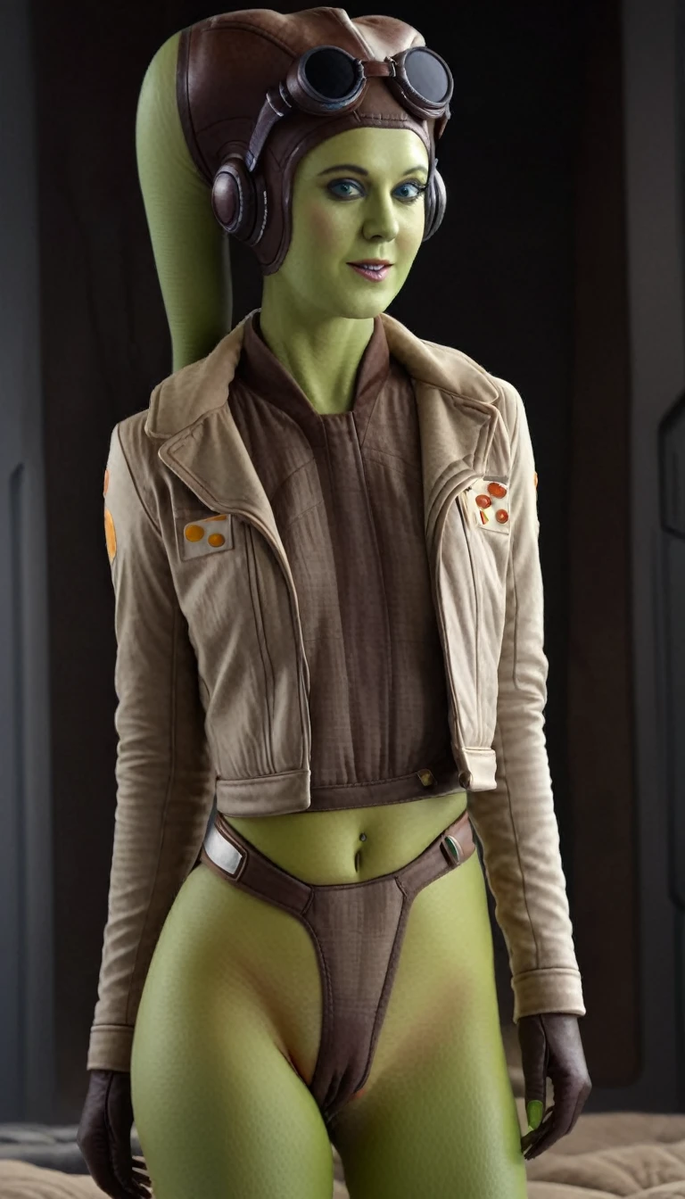 A beautiful sexy , hera syndulla, green skin (detailed realistic,4k,highres,masterpiece:1.2), NUDE