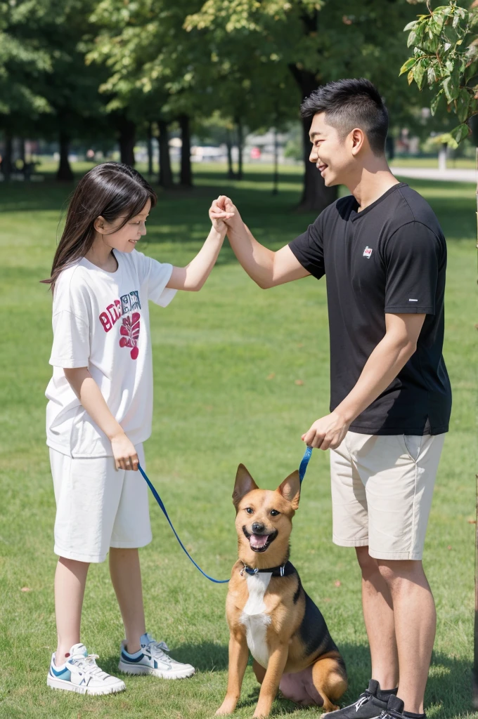 Dog, boy and park manager