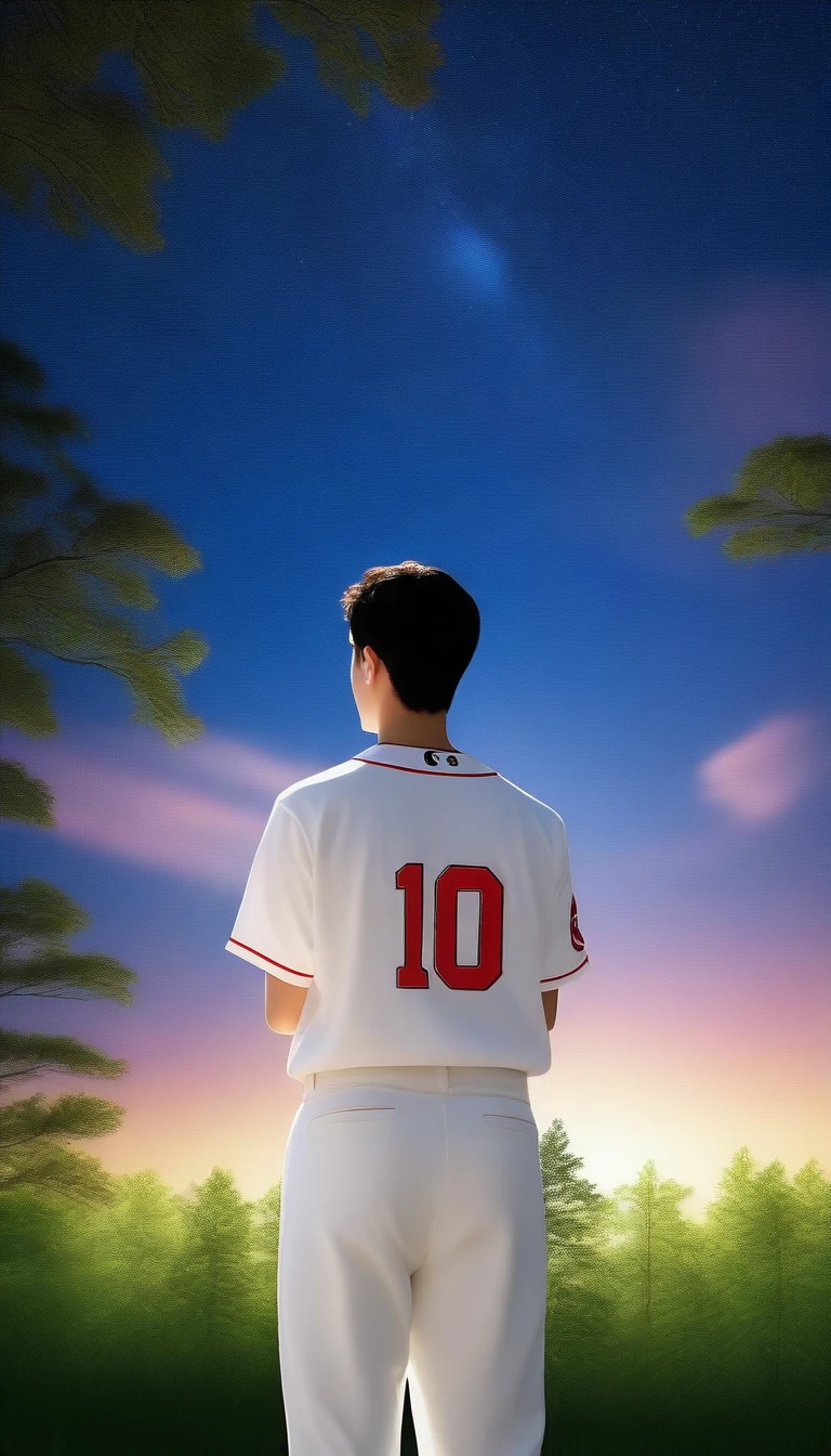 Shohei Ohtani&#39;s face and unicorn horn、mane。
Shohei Ohtani&#39;s uniform blends into the unicorn&#39;s body。
Beautiful wings spreading from the back。
Fantastic Background（example: Starry night sky、Rainbow Cloudagic Forest, etc.）。
