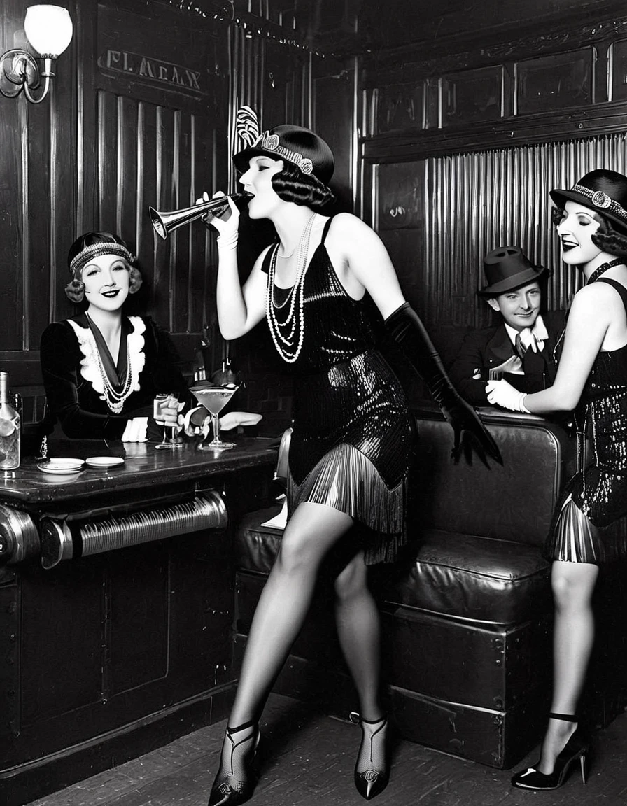 Speakeasy Soirée: Transport your viewers to a clandestine speakeasy with a candid shot of Flappers enjoying a night of jazz, cocktails, and rebellion.