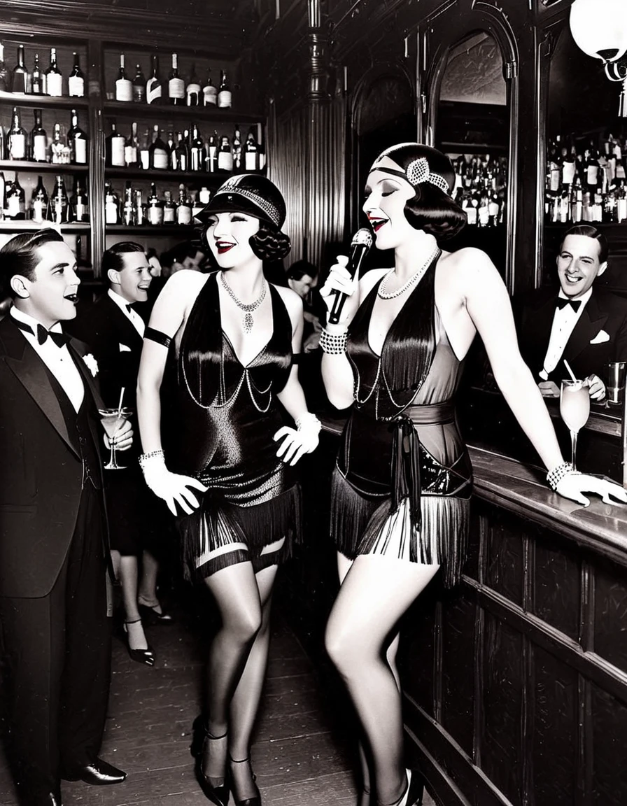 Speakeasy Soirée: Transport your viewers to a clandestine speakeasy with a candid shot of Flappers enjoying a night of jazz, cocktails, and rebellion.