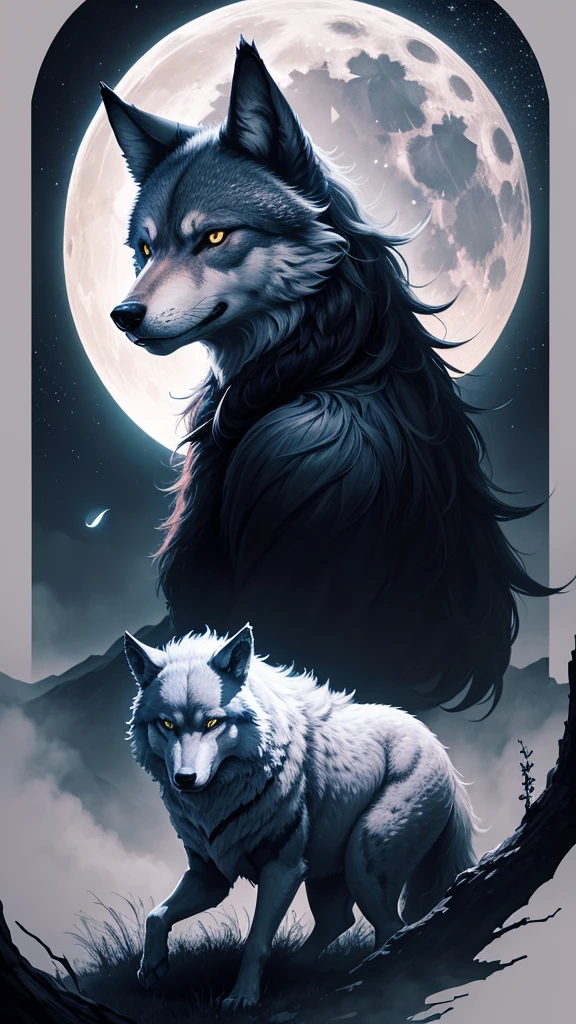 The wolf and the moon in the night of the night