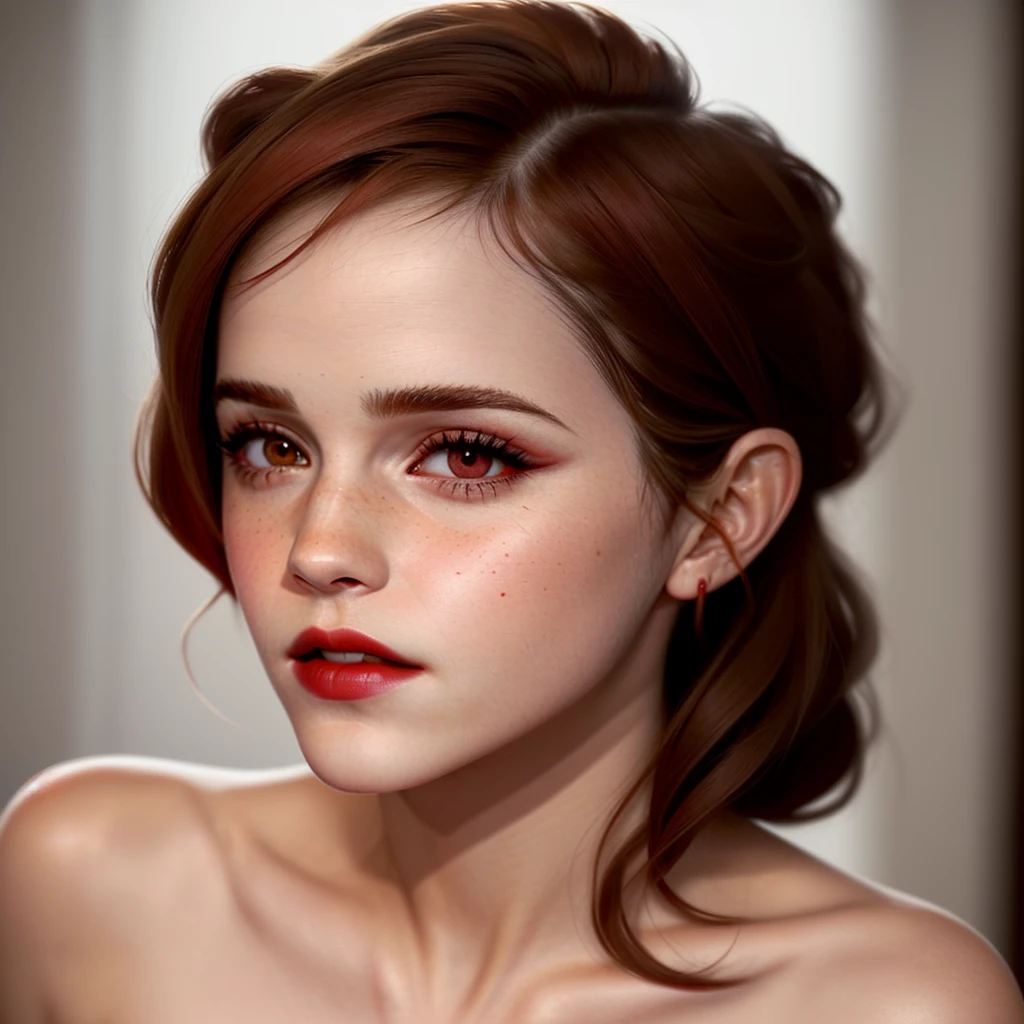Very hot, sexy, red colour lips, beutiful eyes, 4k realistic Emma Watson 