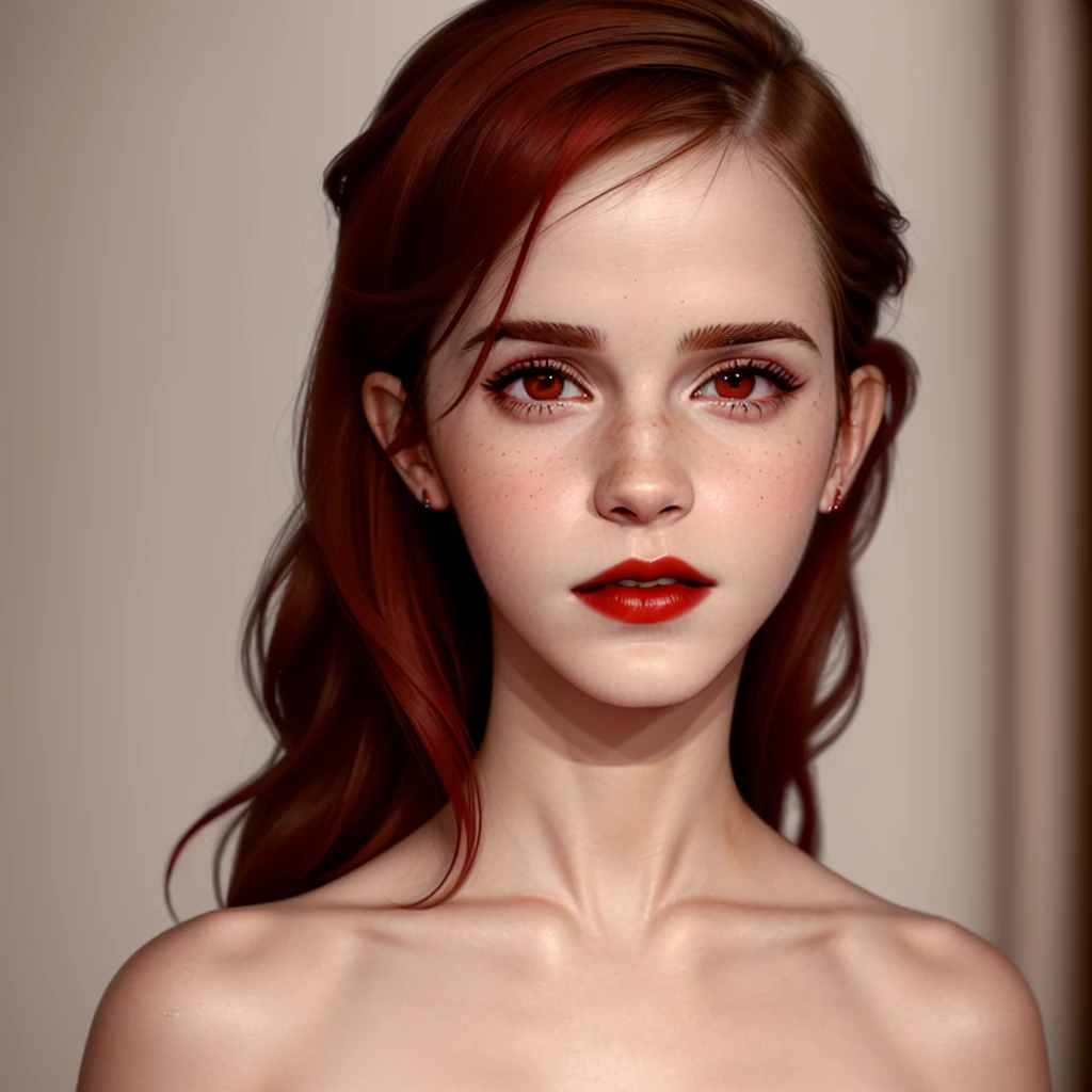 Very hot, sexy, red colour lips, beutiful eyes, 4k realistic Emma Watson