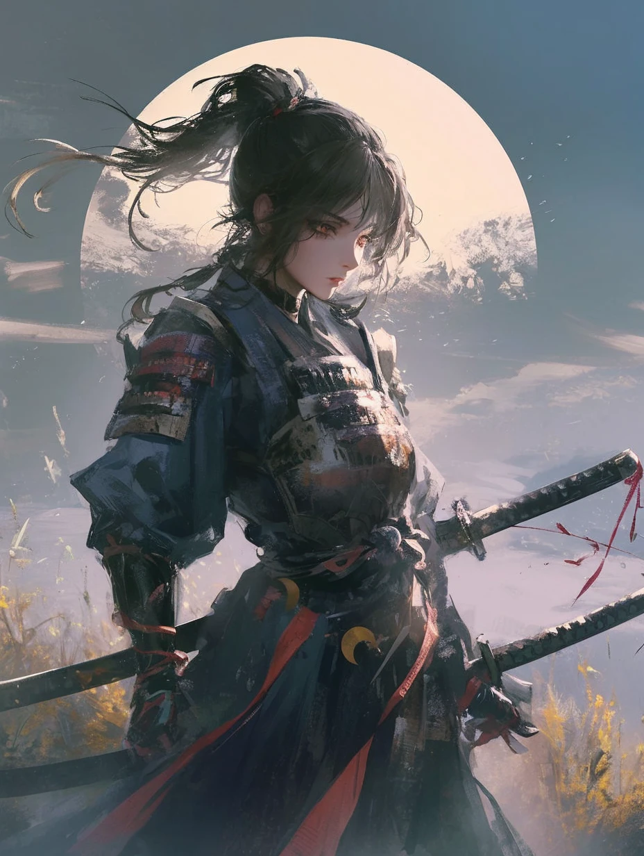 Gender: Woman
Age: 19
Samurai, 2 katanas and Moon on background