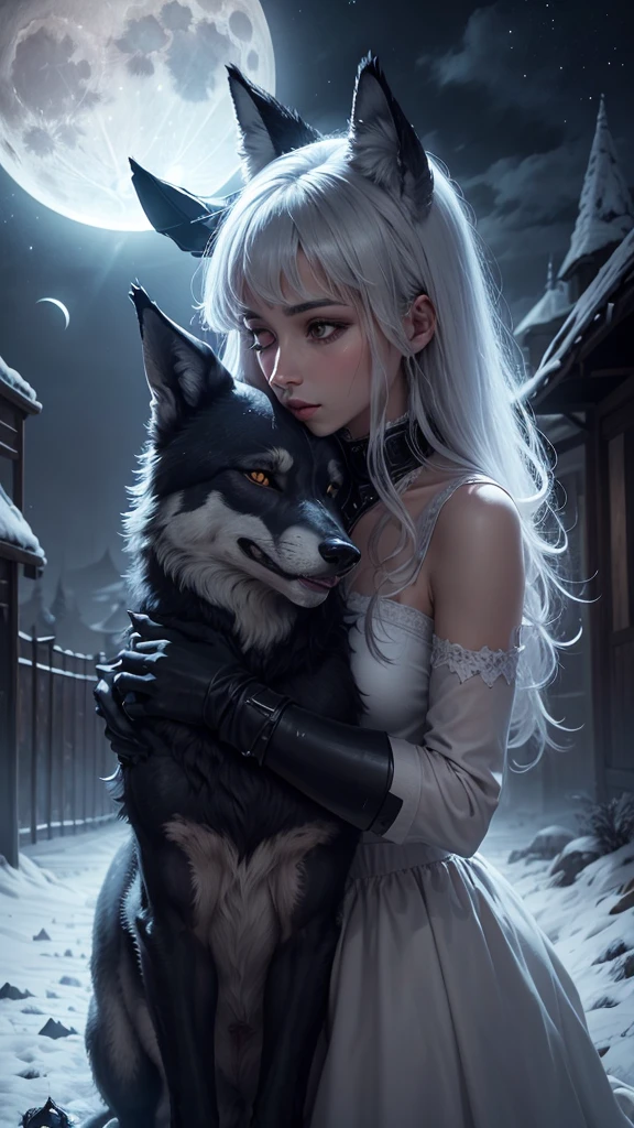 The wolf and the moon in the night of the night