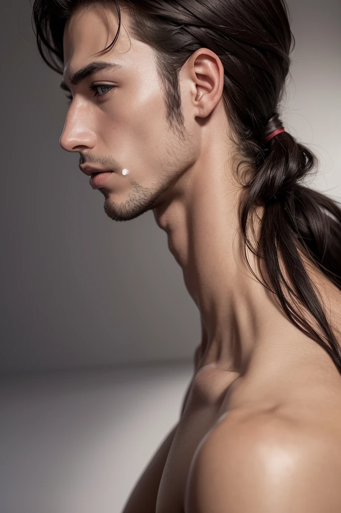 create a high resolution image of a man, Profile, with no shirt, with the tongue sample