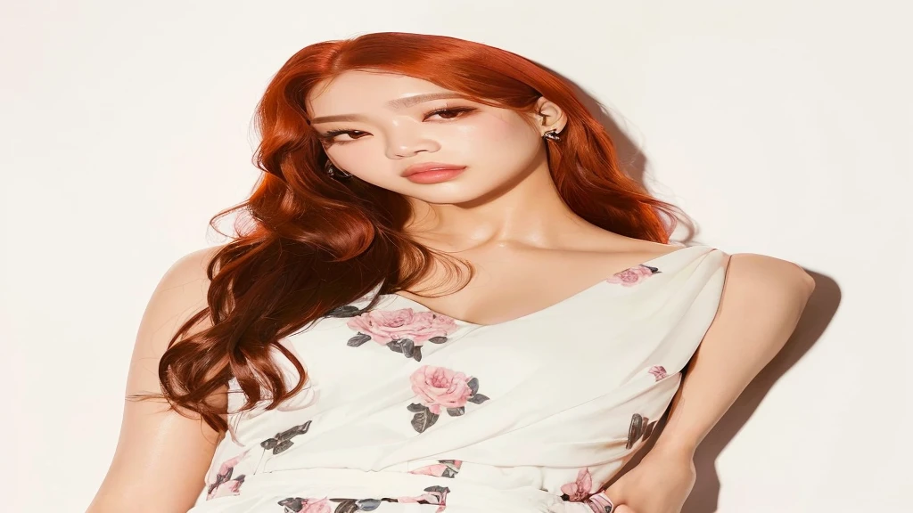 Mujer arafed con pelo rojo y un vestido blanco posando para una foto., parque roseanne de blackpink, jossi de blackpink, heonhwa choe, kim taejin, Jinyoung Shin, portrait of jossi de blackpink, parque ji min, sangsoo jeong, sun yunjoo, Jaeyeon Nam, kim hyun joo, seson yoon