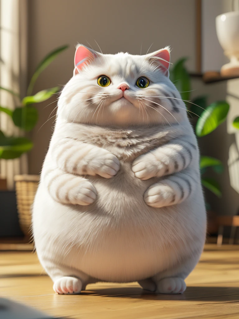 best quality, ultra high resolution, official wallpaper, (Photorealistic:1.4),(smile:0.6), looking at viewer,Wallpaper Extremely detailed 8k unity CG screen,masterpiece,high quality,(cute fat white cat),with belly(coin money background)