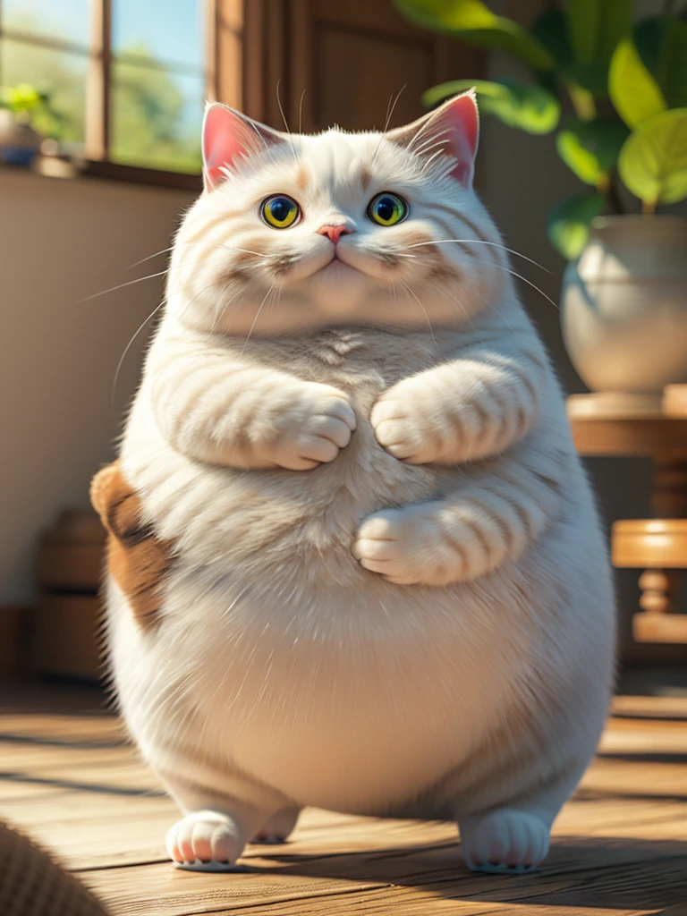 best quality, ultra high resolution, official wallpaper, (Photorealistic:1.4),(smile:0.6), looking at viewer,Wallpaper Extremely detailed 8k unity CG screen,masterpiece,high quality,(cute fat white cat),with belly(coin money background)