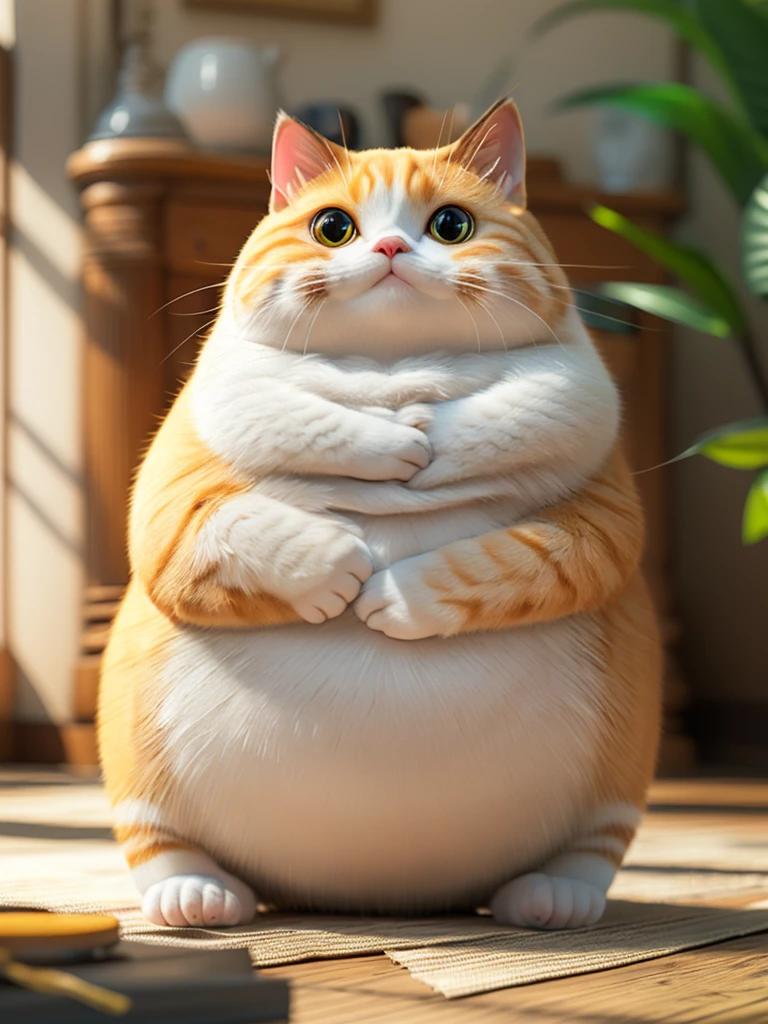 best quality, ultra high resolution, official wallpaper, (Photorealistic:1.4),(smile:0.6), looking at viewer,Wallpaper Extremely detailed 8k unity CG screen,masterpiece,high quality,(cute fat white cat),with belly(coin money background)