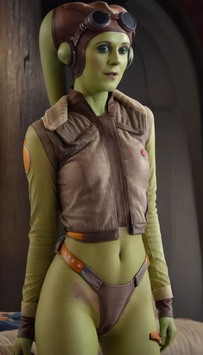 A beautiful sexy , hera syndulla, green skin (detailed realistic,4k,highres,masterpiece:1.2), NUDE