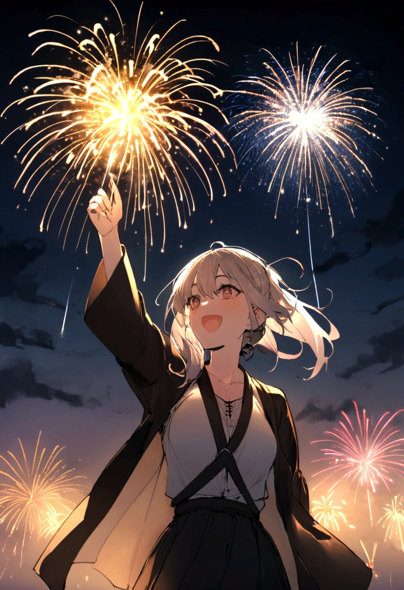 ((firework)), No background, 球状のfirework, Complex and shining atmosphere, Magic Particles, New Year's Eve, Sparks and liquid fires, 大きなfireworkが1つ,Magic Particles, Spherical lightning, sparkling in the air,colorful,日本のfirework