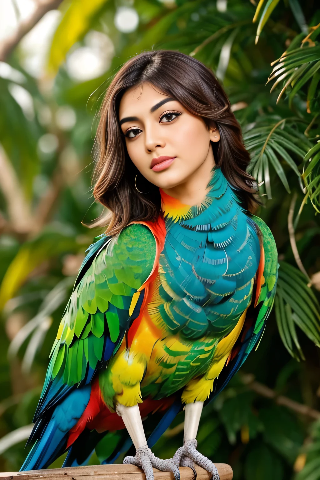 Hansika Motwani is a Parrot bird, She is a bird but her head looks like girl, from neck to full body looks like Parrot bird. Parrot legs, Parrot wings. Bird body, Parrot body, perfect picture, perfect bird, real bird, Real head replace with real Parrot head. Exact Bird. Colorful Parrot.