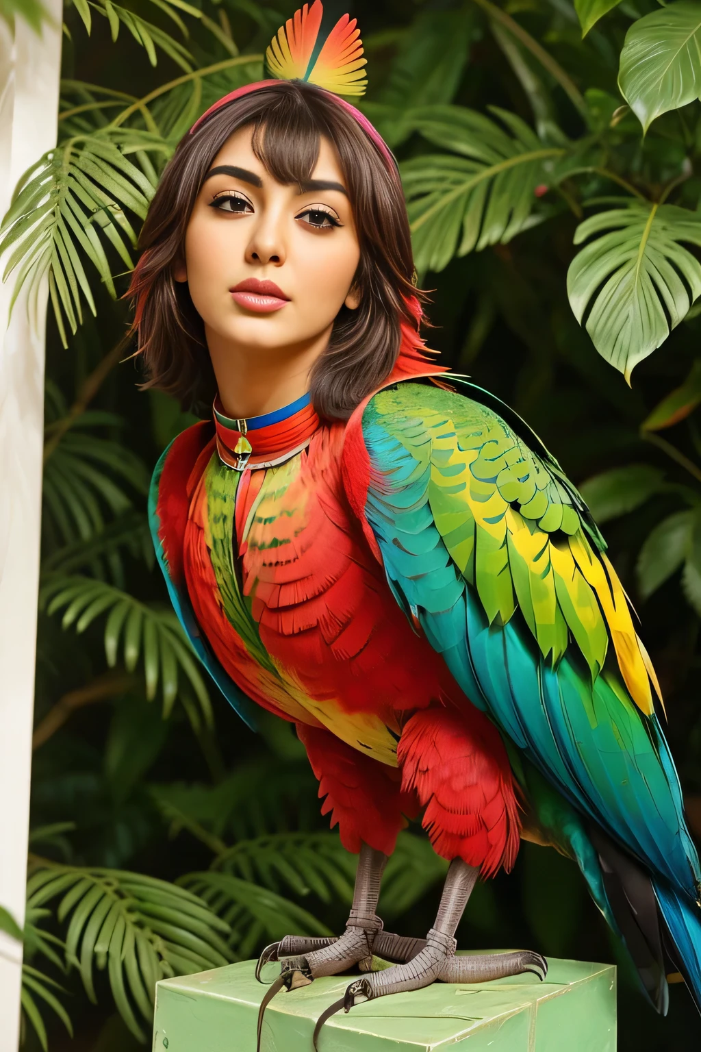 Hansika Motwani is a Parrot bird, She is a bird but her head looks like girl, from neck to full body looks like Parrot bird. Parrot legs, Parrot wings. Bird body, Parrot body,   perfect picture, perfect bird, real bird, Real head replace with real Parrot head. Exact Bird. Colorful Parrot.