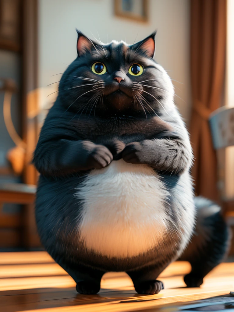 best quality, ultra high resolution, official wallpaper, (Photorealistic:1.4),(smile:0.6), looking at viewer,Wallpaper Extremely detailed 8k unity CG screen,masterpiece,high quality,(cute fat black cat),with belly(coin money background)