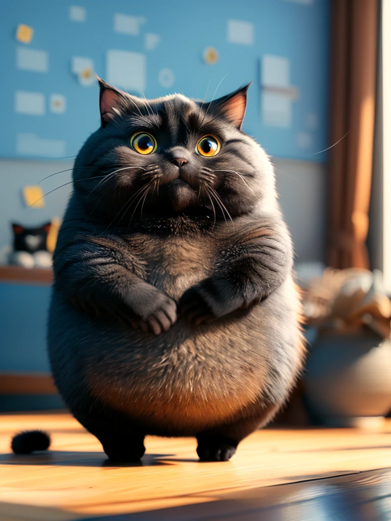 best quality, ultra high resolution, official wallpaper, (Photorealistic:1.4),(smile:0.6), looking at viewer,Wallpaper Extremely detailed 8k unity CG screen,masterpiece,high quality,(cute fat black cat),with belly(coin money background)