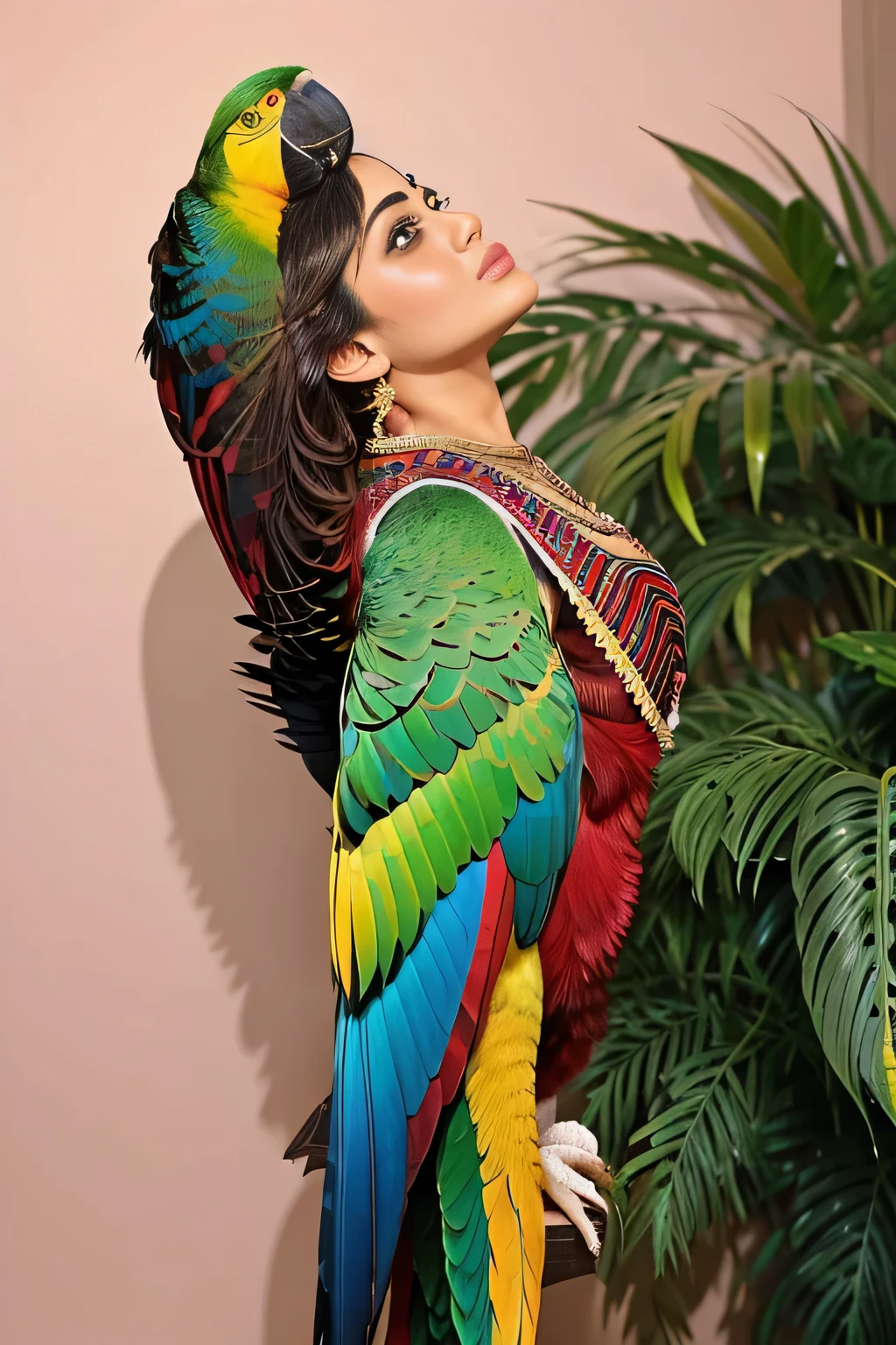 Hansika Motwani is a Parrot bird, She is a bird but her head looks like girl, from neck to full body looks like Parrot bird. Parrot legs, Parrot wings. Bird body, Parrot body, perfect picture, perfect bird, real bird, Real head replace with real Parrot head. Exact Bird. Colorful Parrot.