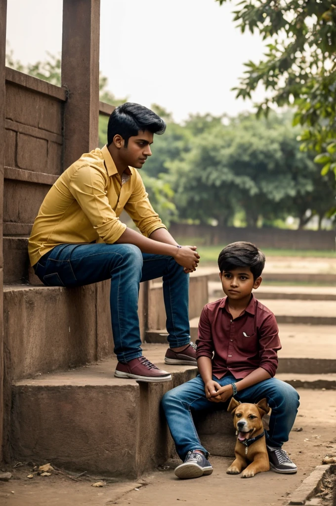 A heart break boy is sitting alone with name (chandan)and a dog is near by him
