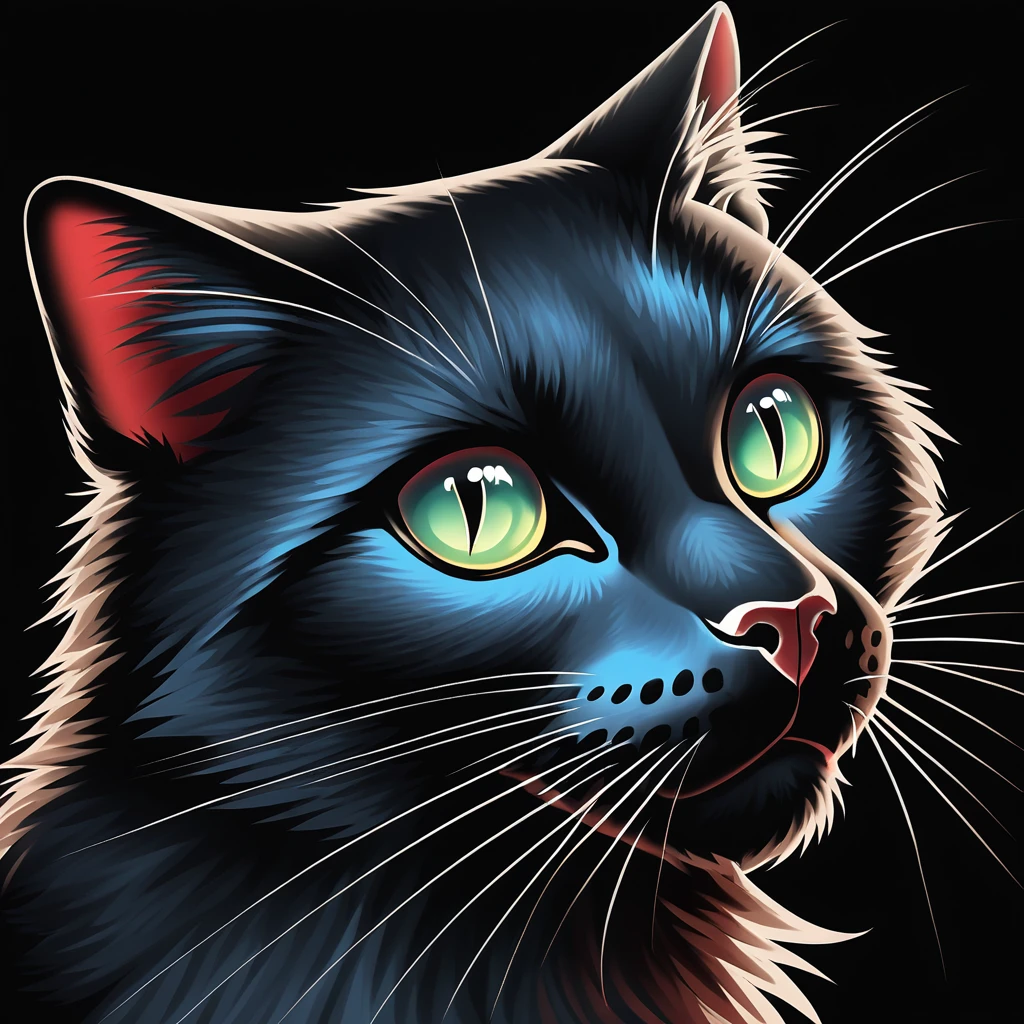 A dark Empty cat in airbrush drawing art style
