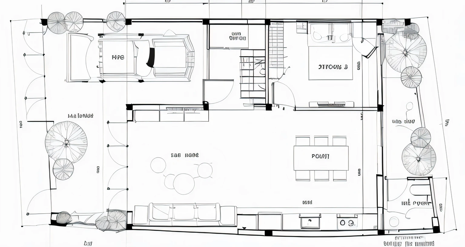 Export floor plan of furniture, cabinets, tables and chairs, tiled floor, according to layout