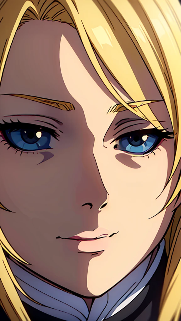 portrait,close up,blonde,black sclera.black eye,