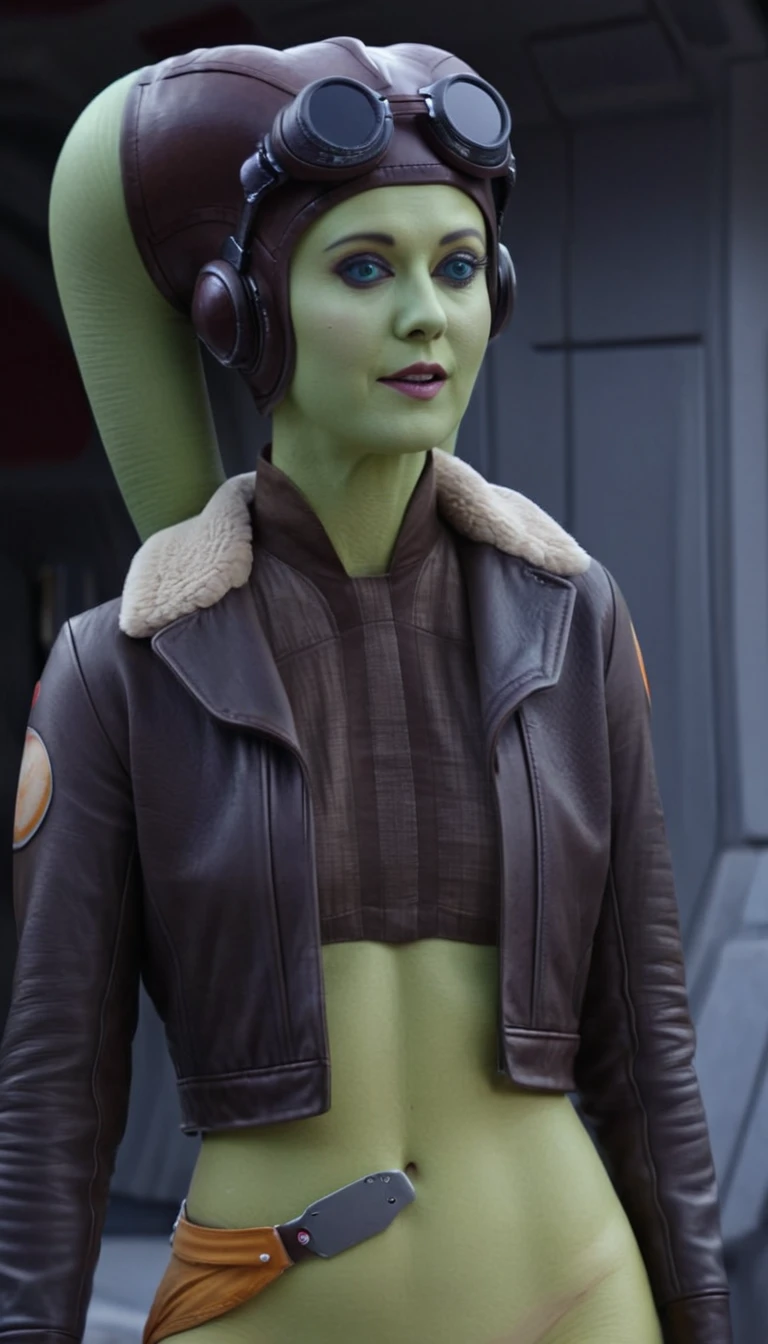 (((NUDE SEX))))A beautiful sexy , hera syndulla, green skin (detailed realistic,4k,highres,masterpiece:1.2), (NO JACKET)
