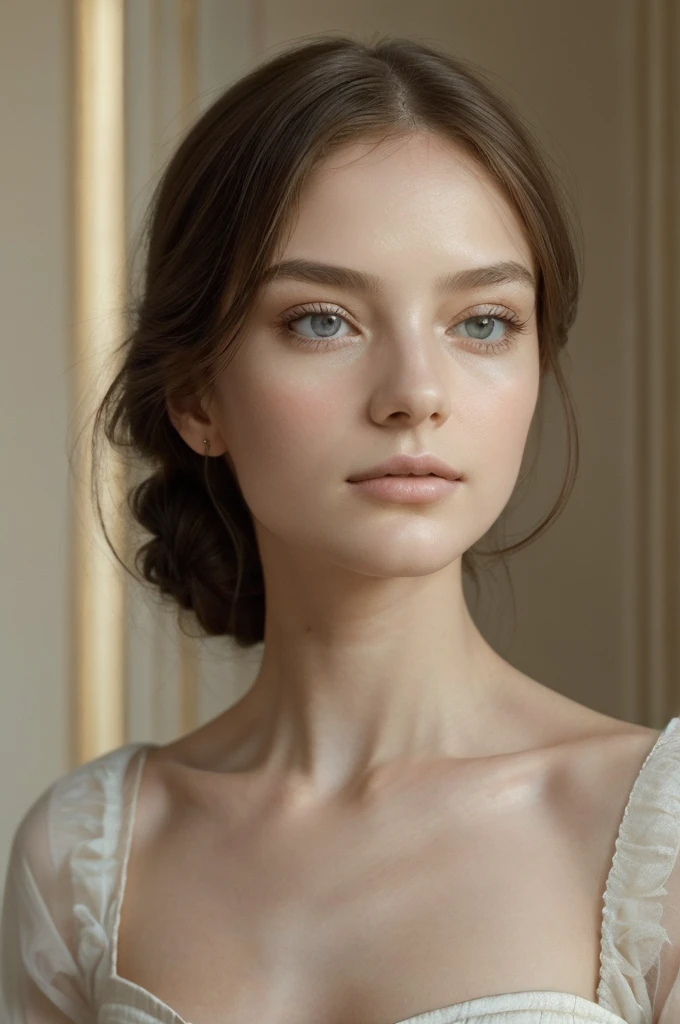 (Best quality at best,current:1.37),Renaissance Minimalism,beuaty girl,Detailed eyes,Subtle color palette,meticulous,Wonderful atmosphere,glowing light,Soft light and shadow,vivid emotional descriptions,Timeless elegance,Meticulous attention to detail,Delicate and delicate texture,Harmonious composition,Understated beauty,Classic art,serene environment,A unique perspective.