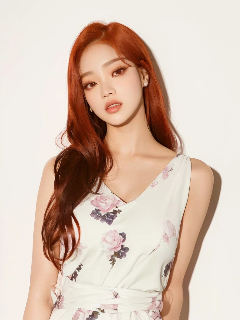 Mujer arafed con pelo rojo y un vestido blanco posando para una foto., parque roseanne de blackpink, jossi de blackpink, heonhwa choe, kim taejin, Jinyoung Shin, portrait of jossi de blackpink, parque ji min, sangsoo jeong, sun yunjoo, Jaeyeon Nam, kim hyun joo, seson yoon