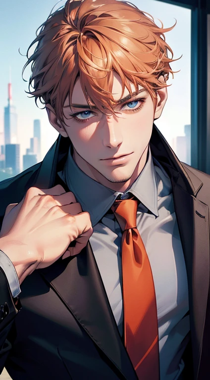 (best quality,4k,8k,highres,masterpiece:1.2),ultra-detailed,(realistic,photorealistic,photo-realistic:1.37),1 man,31 years old,mature man,very handsome,without expression,smile,short grey b
Orange hair,blue eyes,penetrating gaze,perfect face without errors,imposing posture,businessman,office background,cinematic lighting,hdr image