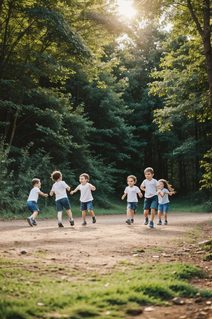 A group of cute children playing in nature morning, happy and healthy 