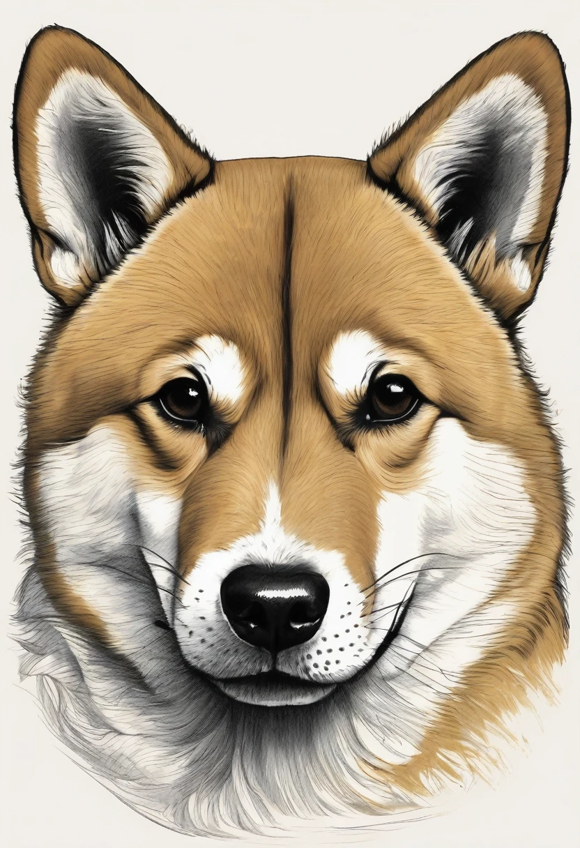 As a professional illustrator, create a very traditional yet bold 2D image of a Shiba Inu puppy without any text. The puppy should look very angry and be baring its teeth. Ensure the depiction of the fur is highly realistic, rendered in black-and-white monotone. Use delicate ink and brushstroke details.
Focus on depicting distinctive and realistic whiskers, especially the cheek whiskers. The design should feature a Japanese dog and have a Japanese-style aesthetic. Incorporate an artistic circular design.