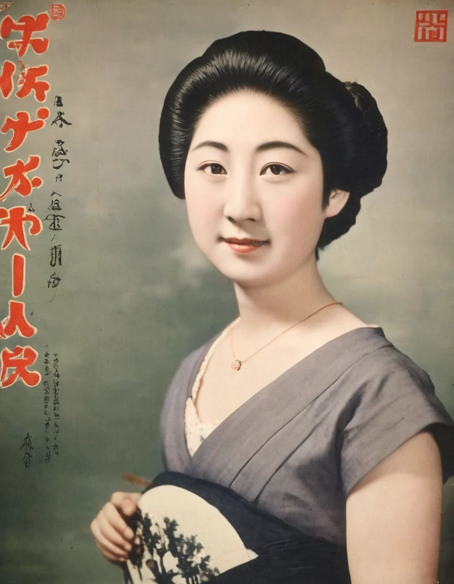 (((1930s Japanese Photograph)))),noisy image,blurred image quality,((((low quality)))),((((Scratchy image quality)))),(((an old photograph))),deteriorating photograph BLANK round frame,portrait, Japanese woman,hair arranged in bun,narrow eyes,(((camisole dress))),she is 45 years old,necklace,((she is round face)),white skin,She is playing the mandolin