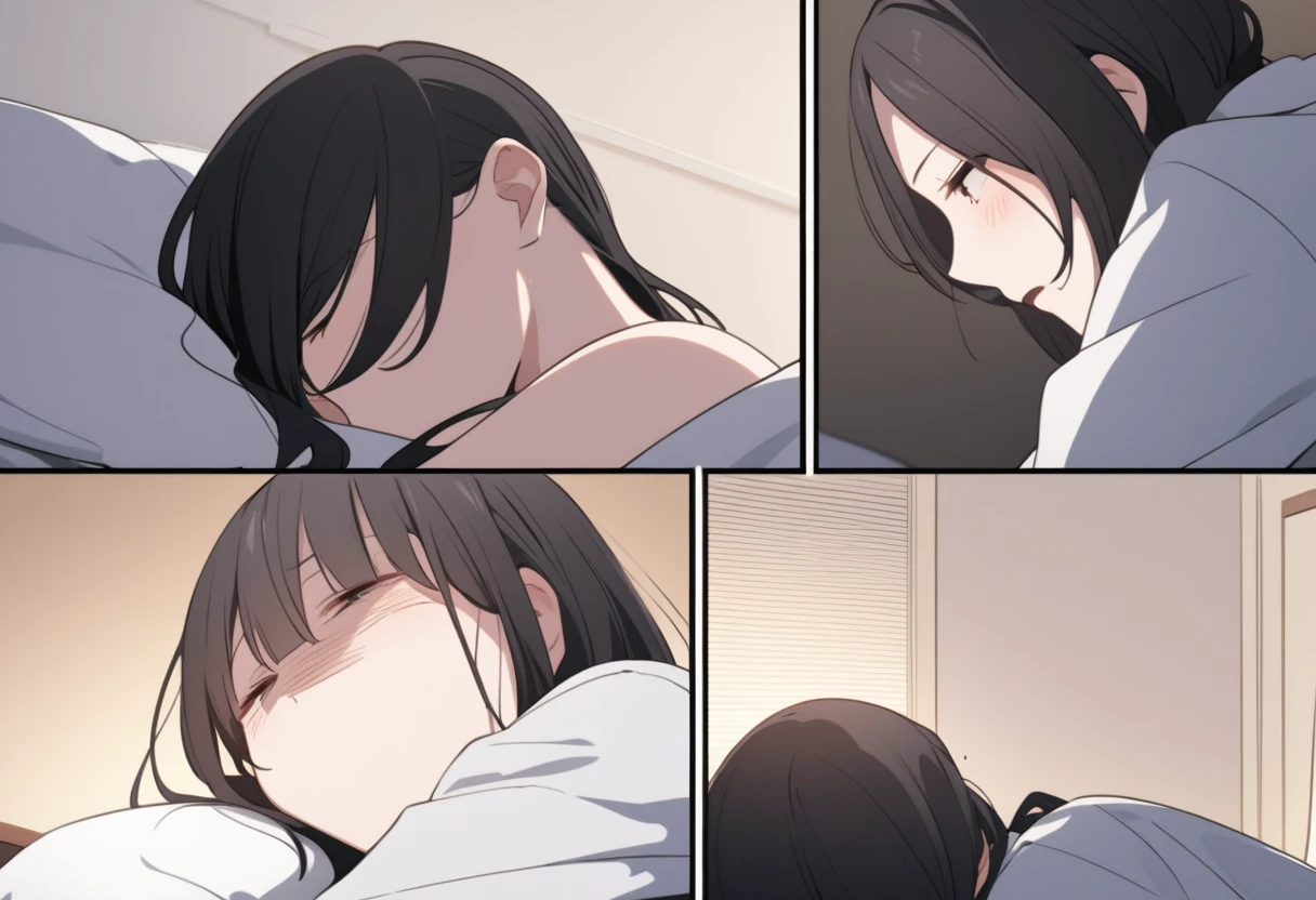My wife is lonely because we live in separate bedrooms　Please make it into a comic ＃Each in a different bedroom。 A wife decides to divorce in her own bed。 Please limit the number of frames to 7。
＃Top１A couple having a fight
