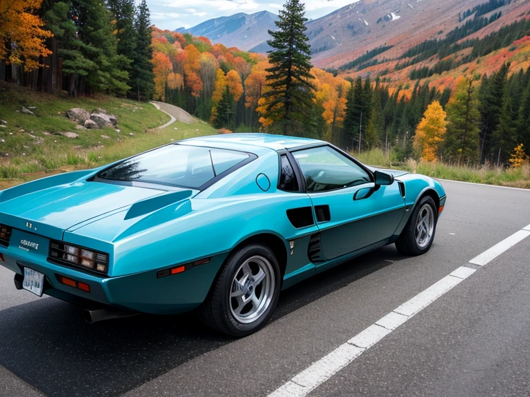 pontiac fiero, mountain road, lake, clouds, trees